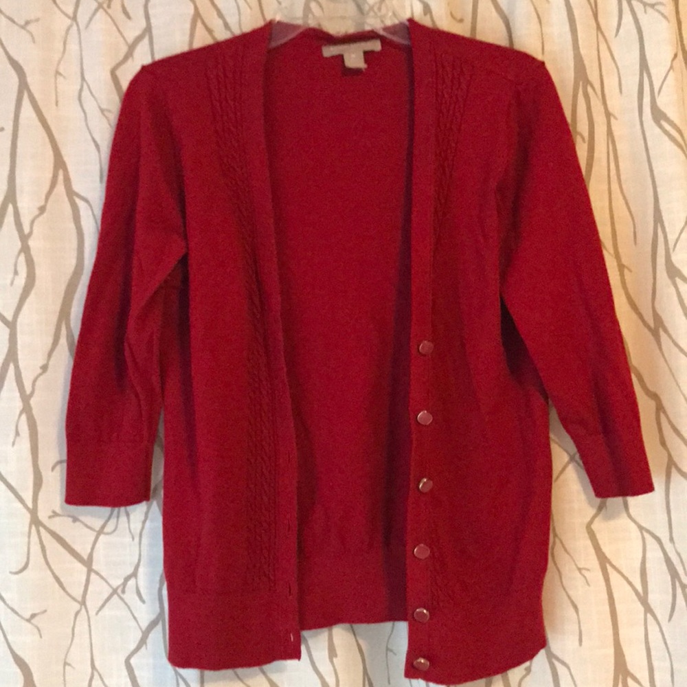 Red cardigan
